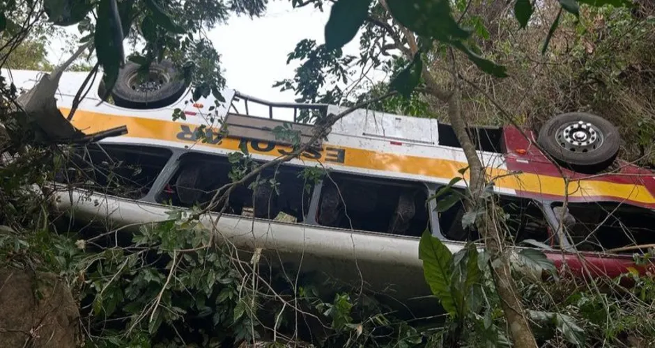 Ônibus caiu de altura de cerca de 20 metros. Cortesia/ Portal BR104