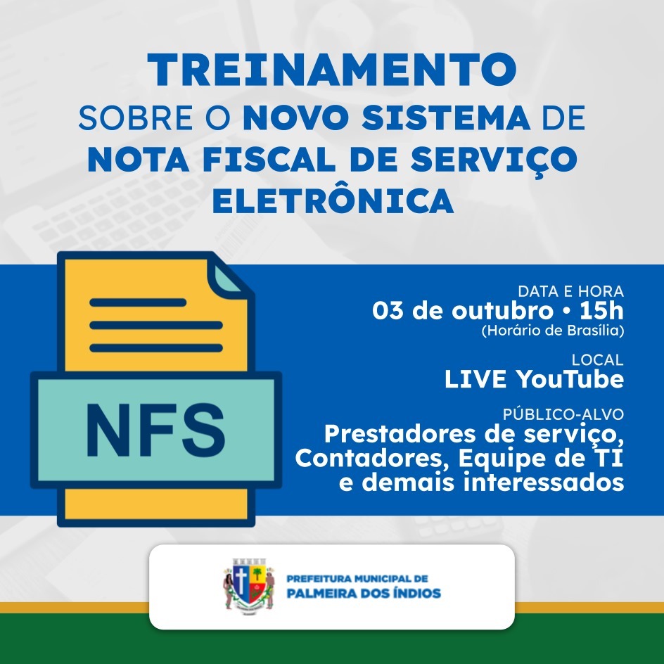 Prefeitura de Palmeira realizará live para treinamento do novo sistema de emissão Notas Fiscais