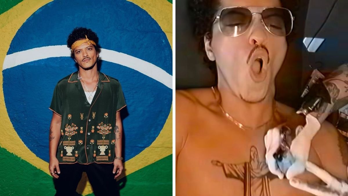 Bruno Mars se despede do Brasil com tatuagem do Cristo Redentor