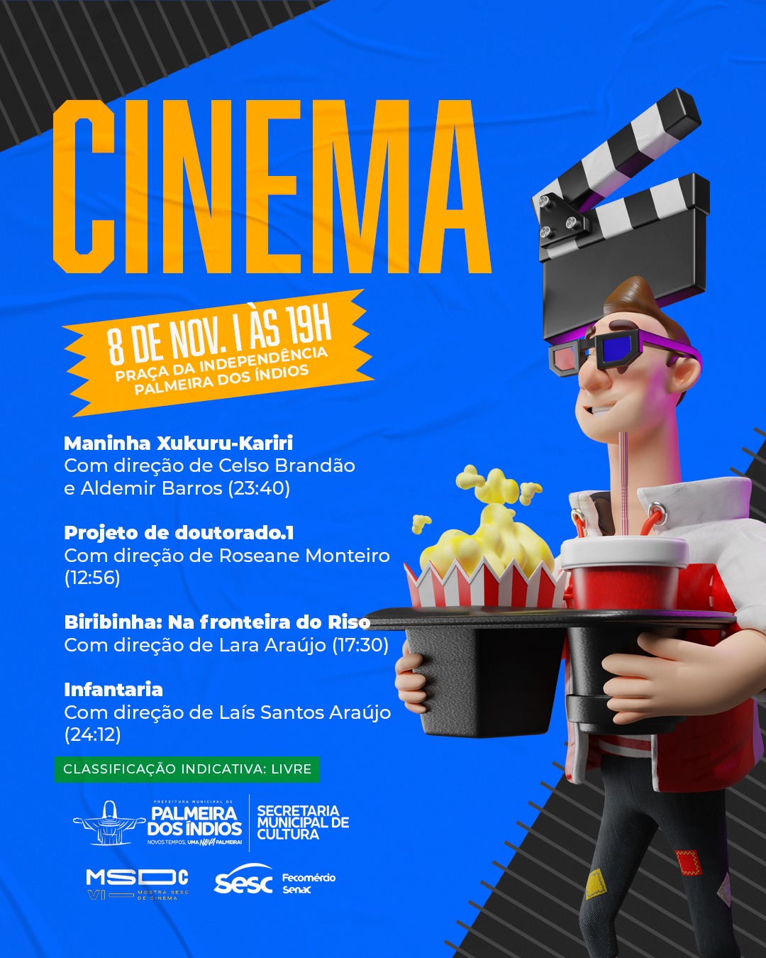 Secretaria Municipal de Cultura e SESC promovem sessão pública de cinema em Palmeira dos Índios