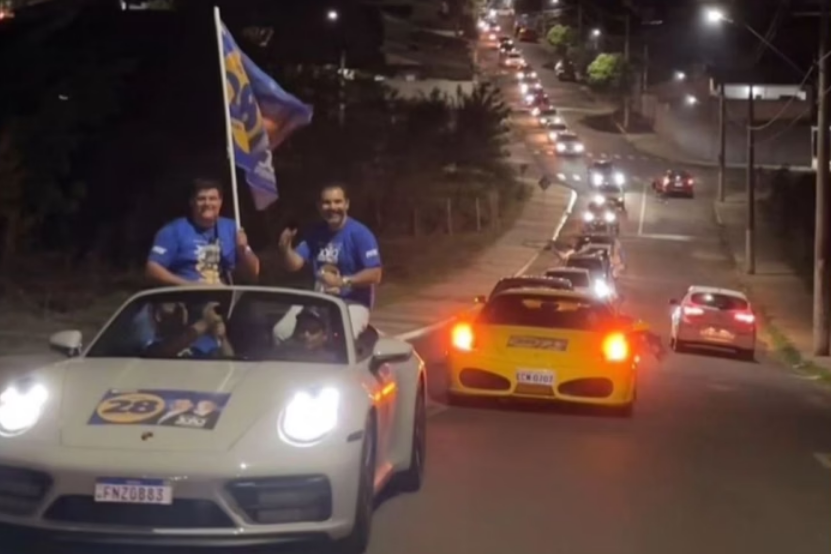 Candidato mais rico do Brasil faz carreata com helicóptero e Porsche