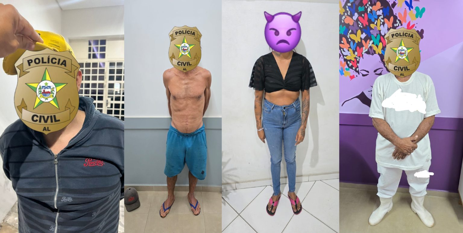 Três homens e uma mulher são presos em ação da Polícia Civil de Palmeira dos Índios