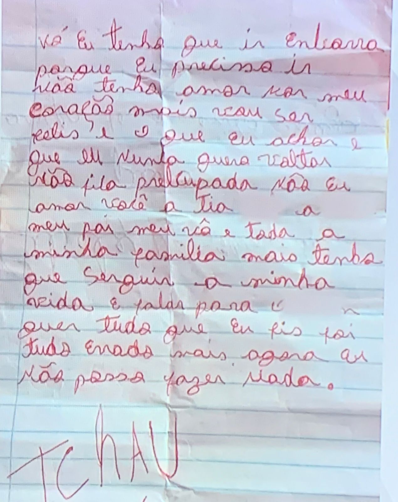 Carta deixada por menor - Foto: Reprodução/TV Pajuçara