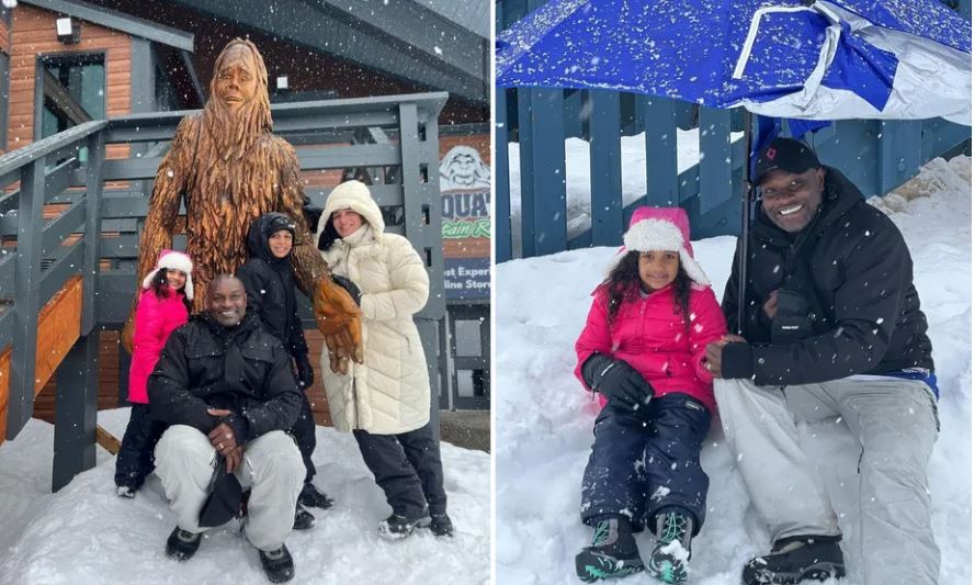 Morando há seis anos no Canadá, Jacaré, ex-É o tchan, faz passeio na neve com a mulher e os filhos