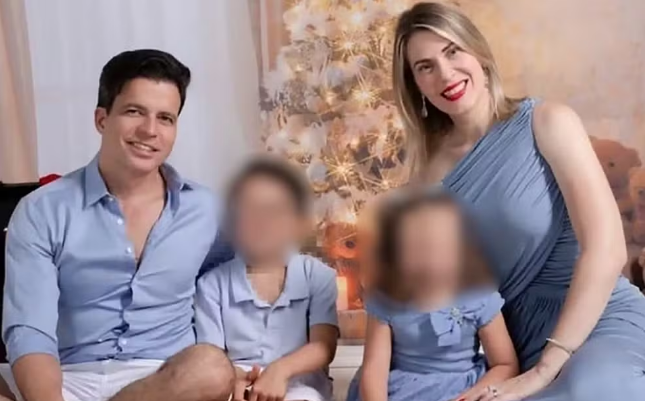 Mireylle Fries, o marido Bruno Almeida Souza e os filhos, que se sofreram queda de avião que saiu de Mineiros, Goiás — Foto: Reprodução