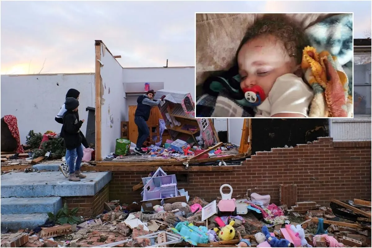 Bebê de 4 meses é encontrado vivo preso em árvore após tornado