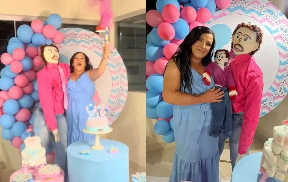 Mulher que “se casou” com boneco de pano faz chá revelação para filho