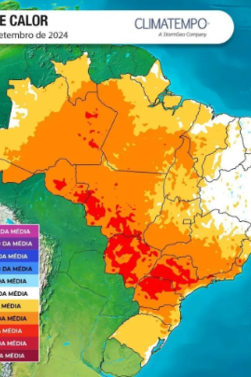 Áreas afetadas por onda de calor até o dia 12 de setembro. Foto: Climatempo