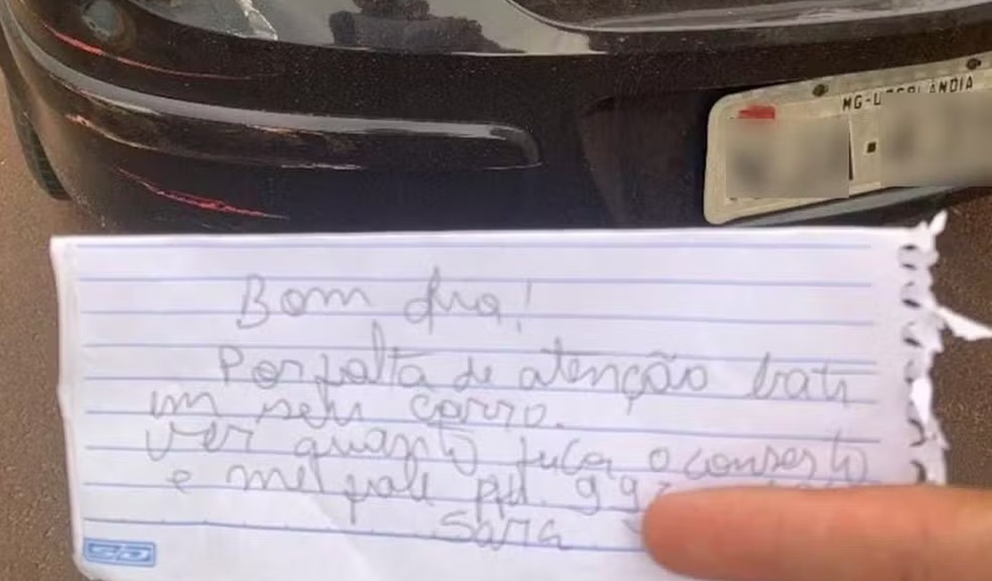 Diarista bate em carro, deixa bilhete pedindo desculpas e se oferece para pagar conserto