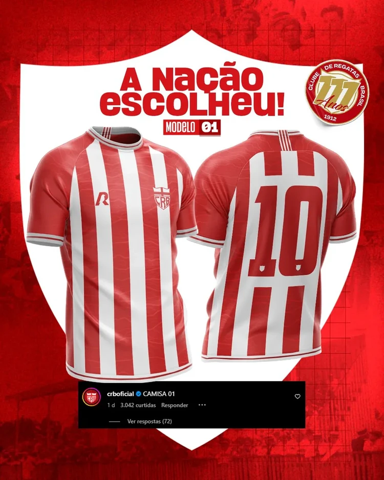 CRB divulga novo uniforme do time nas redes sociais