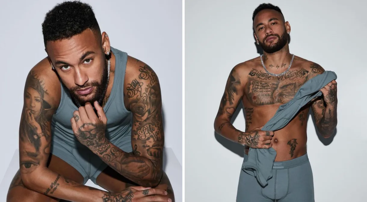 Neymar Jr. posa para fotos em campanha da marca de moda de Kim Kardashian