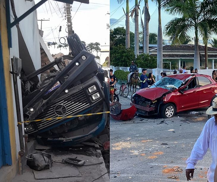  Grave acidente entre caminhão e carro deixa feridos em Capela; imóveis são atingidos