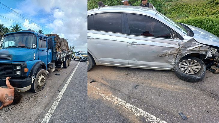 Motorista fica ferido após colisão entre carro e caminhão em Marechal Deodoro