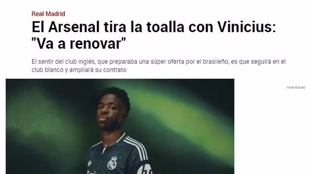 Arsenal desiste de contratar Vini Jr., diz jornal