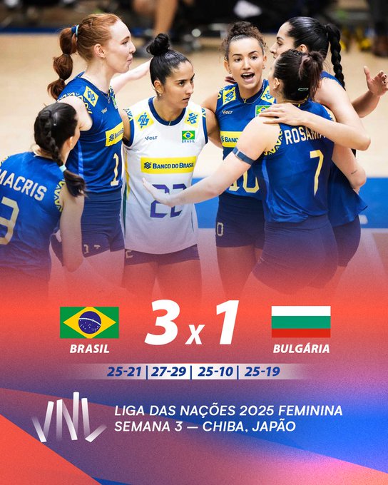ulia Bergmann e Julia Kudiess vitória Brasil Liga das Nações — Foto: Divulgação/CBV