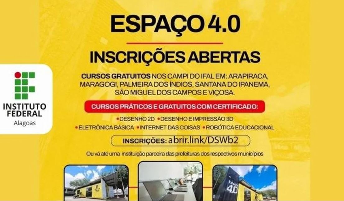 Ifal inicia inscrições para cinco cursos dos Espaços 4.0