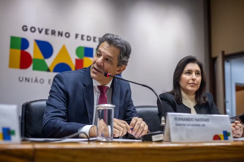 Ministro da Fazenda, Fernando Haddad, fala em coletiva de imprensa sobre o bloqueio do Orçamento e elevação do IOF — Foto: Diogo Zacarias/MF