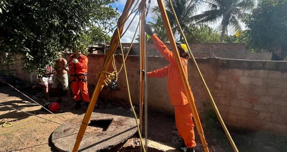 Vaca de cerca de 150 kg é resgatada após cair em cacimba