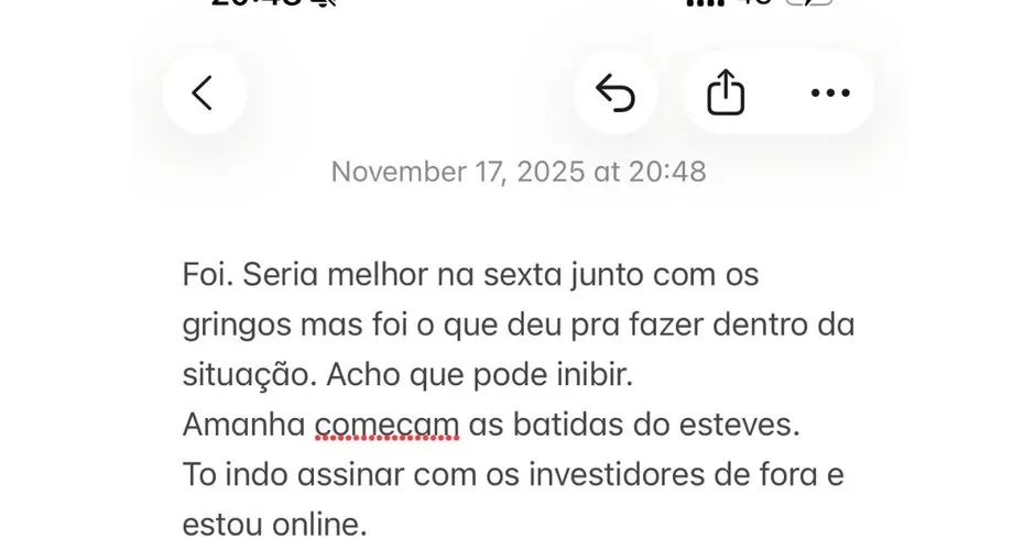 Vorcaro mandou mensagem a Moraes no dia da prisão em 2025. — Foto: Reprodução