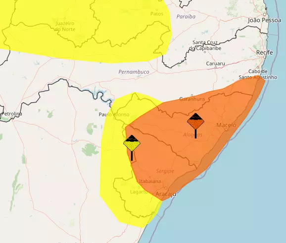 Inmet emite alertas de risco por chuvas intensas para Alagoas