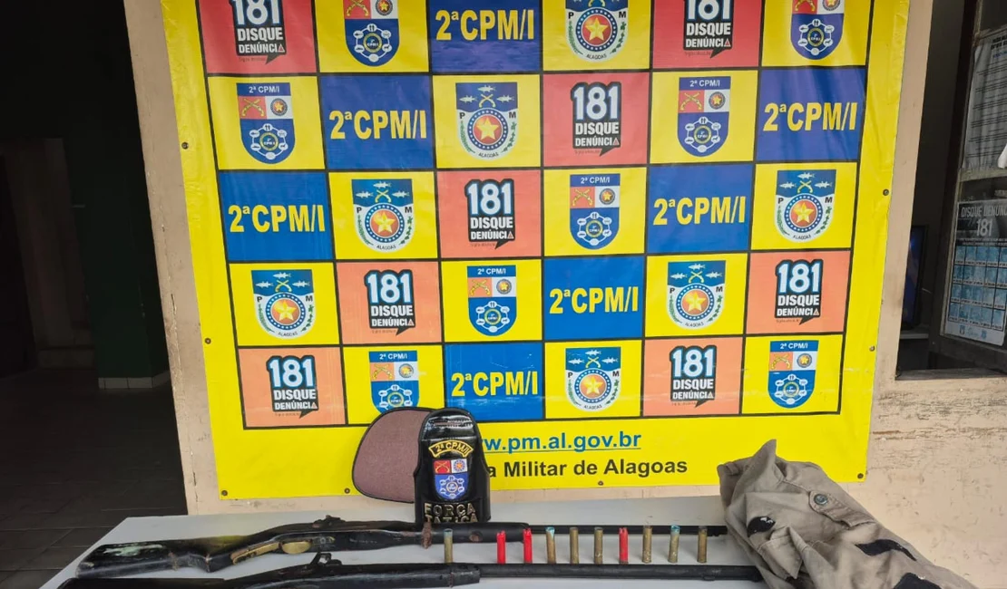 Polícia Militar apreende armas de fogo e munições em acampamento clandestino de caça, em Alagoas