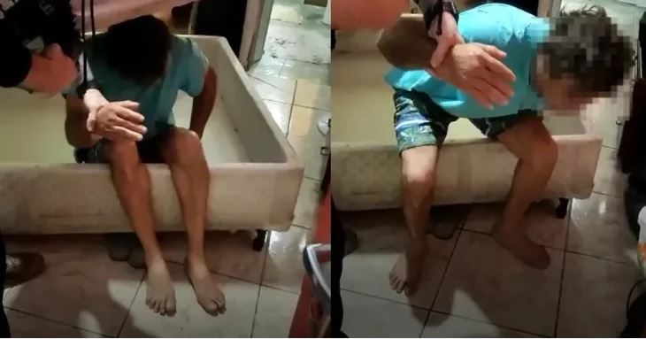 Suspeito de matar um homem com golpes de facão foi encontrado escondido em Peruíbe, dentro do baú de uma cama box — Foto: Reprodução