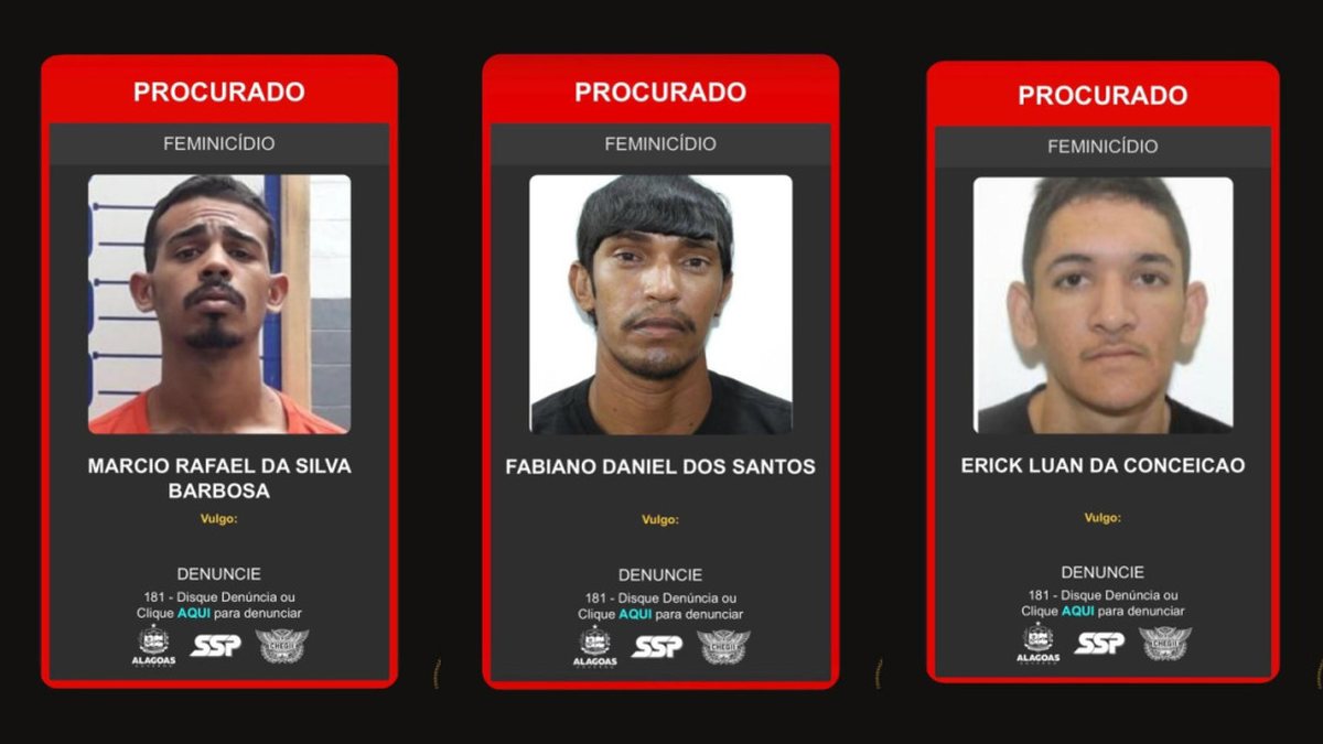 Polícia procura três homens investigados por feminicídio em Maceió