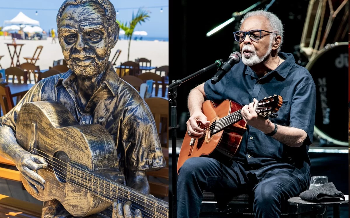 Estátua de Gilberto Gil é instalada em quiosque na Praia de Copacabana