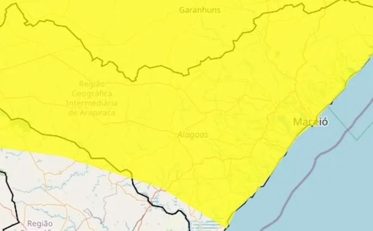 Inmet emite alerta de chuvas para todas as cidades de Alagoas