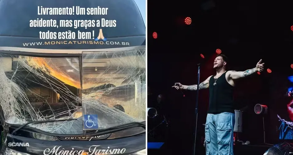 Cantor Ferrugem e equipe sofrem acidente de ônibus após show no RS: 'Destruiu tudo'